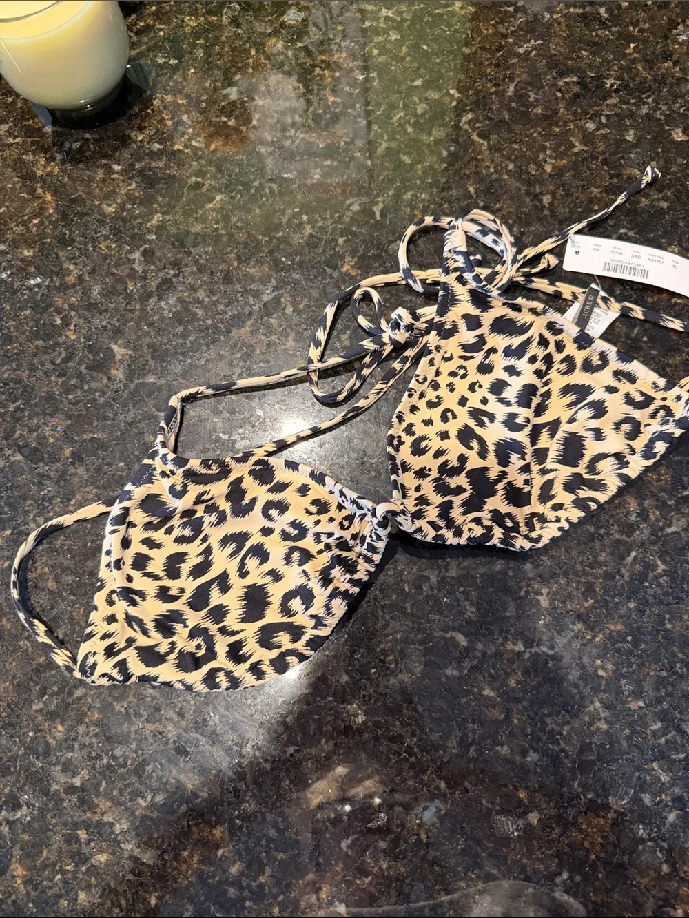 J. Crew Leopard Print Bikini Top in Beige and Black